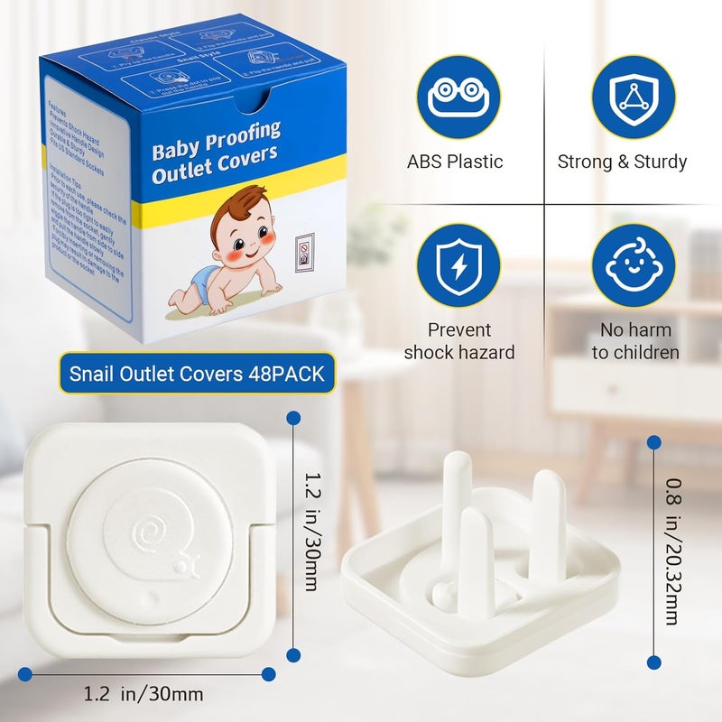 CharmFields Store Outlet Covers Baby Proofing, 48 Pack Child Proof Plug Socket Covers Electric Plug Protectors Safety Caps with Hidden Pull Handle, for US 3-Prong, Snail - Image 2